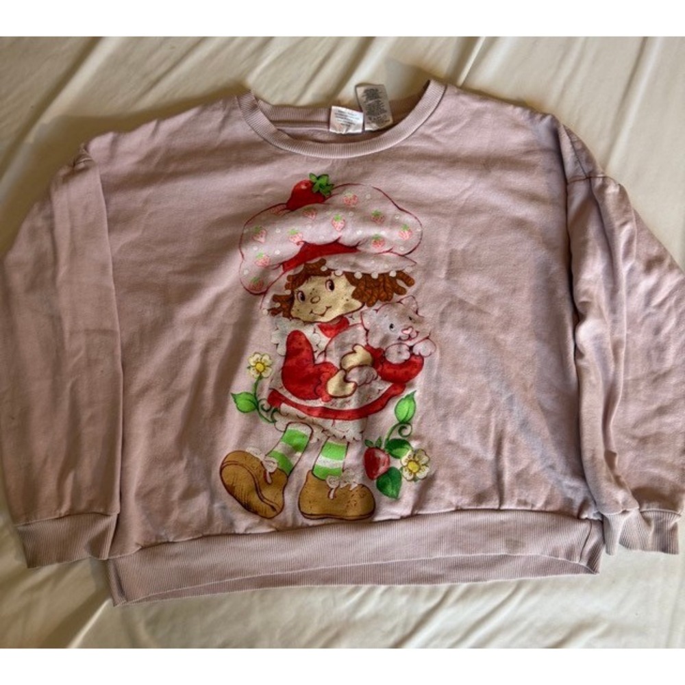 Strawberry Shortcake Graphic Sweatshirt Pink XL Pullover Crewneck Fleece